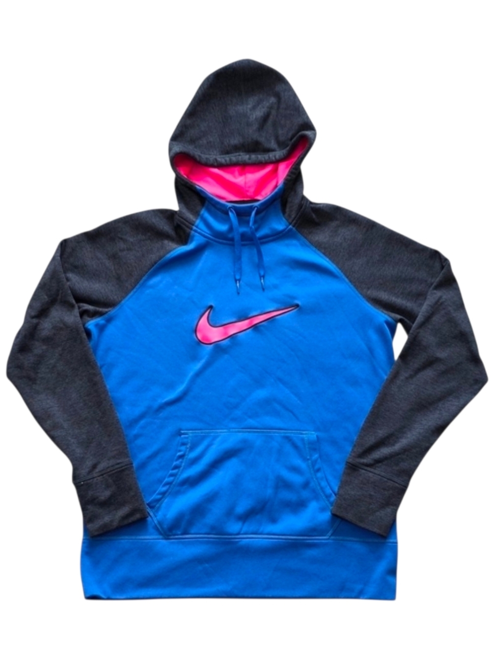 Nike Large Blue and Gray Pullover Therma Fit Hoodie with Pink Swoosh Thumbholes